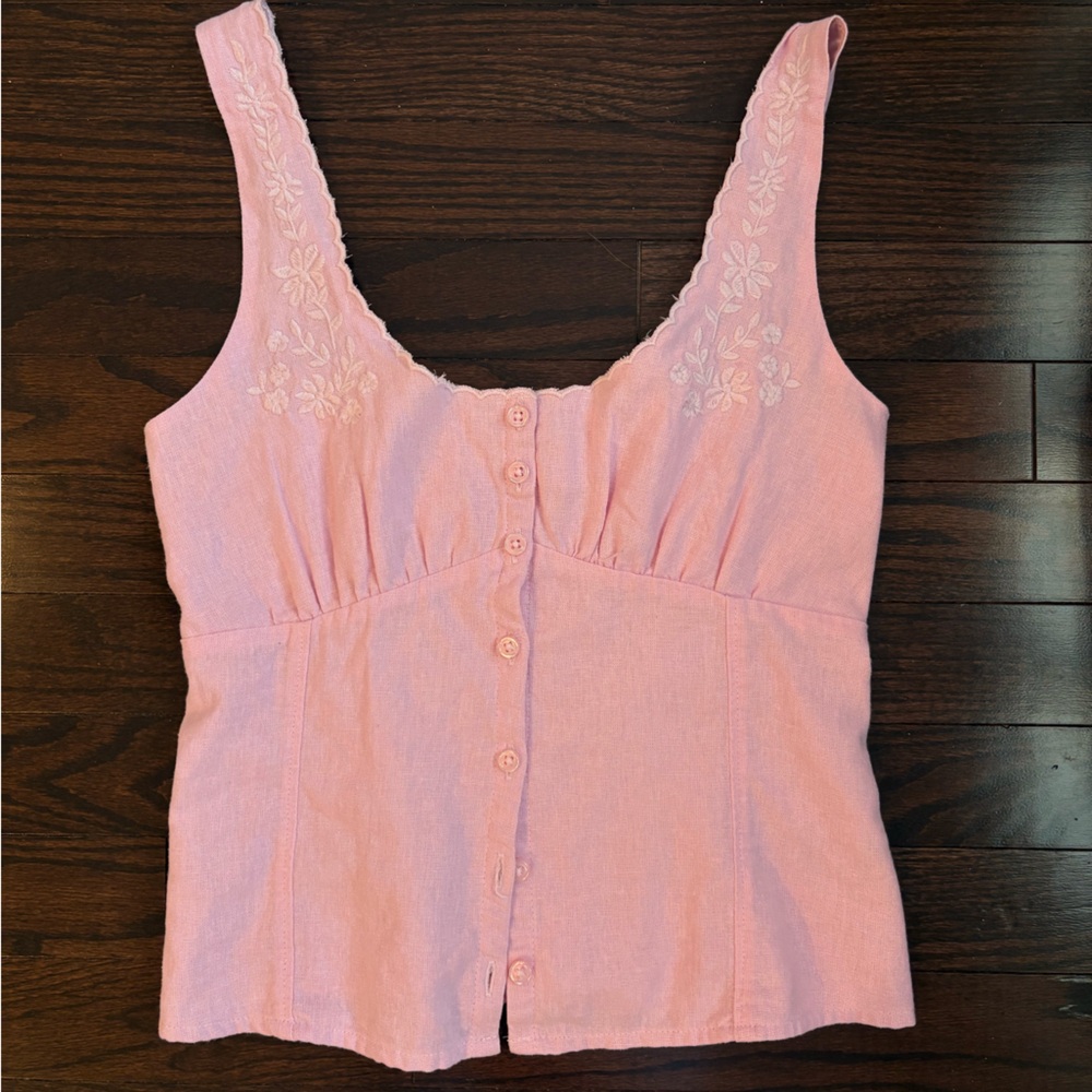 Hollister Pink Embroidered Button-Up Top